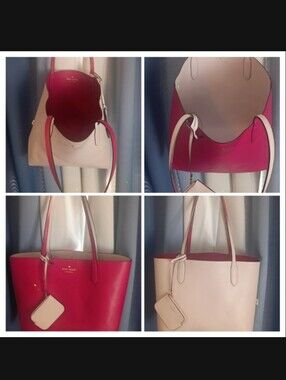 kate spade Reversible Fuchsia and White Tote with Cardholder NWOT